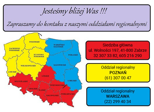 Mapa z obsługiwanymi przez firmę Supellex Meble regionami